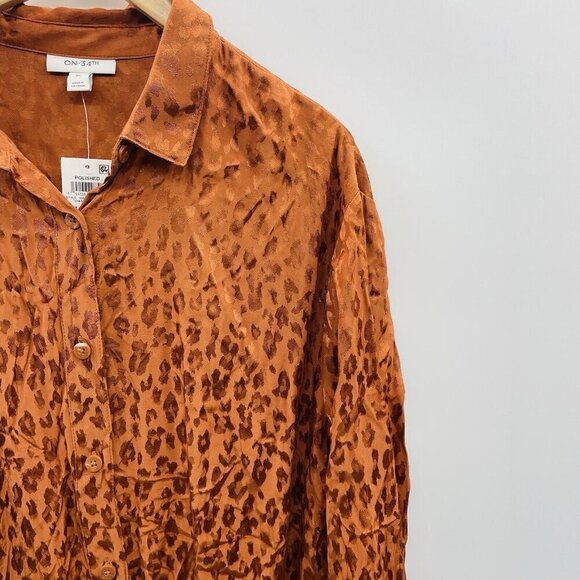 On 34th Womens Size XL Satin Animal-Print Jacquard Jumpsuit Toasted Ginger 287 - Picture 3 of 6